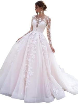 Lace Wedding Dresses for Bride 2024 V Neck Appliques Beaded Boho Bridal Gown