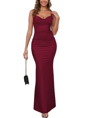 Women's Spaghetti Straps Mermaid Maxi Dress Drape Neck Backless Elegant Evening Gown Wedding Guest Formal Dress 359
