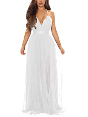 Women's Sexy Deep V Neck Split Cocktail Party Formal Bridesmaid Maxi Dress