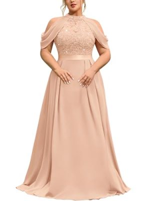Women's Plus Size Dress Sequin Lace Halter with Cape Sleeves Evening Formal Maxi Dress