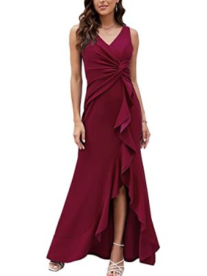 Formal Evening Dresses for Women Elegant Evening Party Prom Dress Long Sexy V Neck Sleeveless Split Wrap