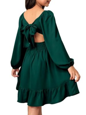 Girls Long Sleeve Tie Back Dress Tween Fall Off Shoulder Dress Size 6-15 Years