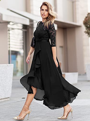 Women's Elegant Floral Lace Ruffle Bridesmaid Maxi Dress
