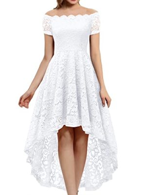 Women's Lace Cocktail Dress Hi-Lo Off Shoulder Bridesmaid Swing Formal Party Dress