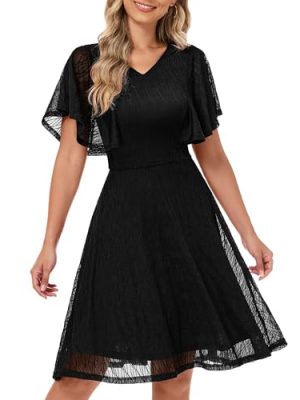 Women's Wedding Guest Dress Flutter Sleeves Cocktail Dresses Homecoming Dresses Lace Semi Formal Dress