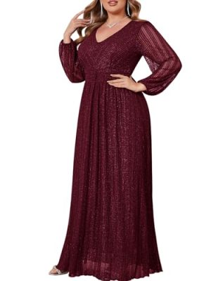 Plus Size Sparkly Formal Dress Lace Maxi V Neck Cocktail Evening Gown Wedding Guest