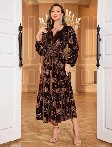 Womens Velvet Dresses Long Sleeve Cocktail Party Wedding Guest Dress
