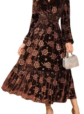 Womens Velvet Dresses Long Sleeve Cocktail Party Wedding Guest Dress