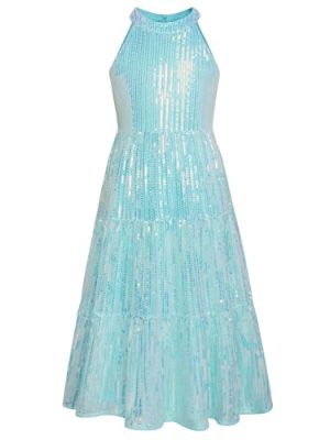 Girls Sequin Dress Formal Party Elegant Fancy Girls Maxi Long Dress for 5-14Y