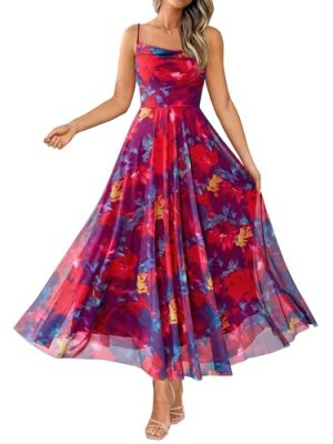Women Summer Floral Maxi Dresses Elegant Spaghetti Strap Dress Printed Party Dress Beach Long Dresses
