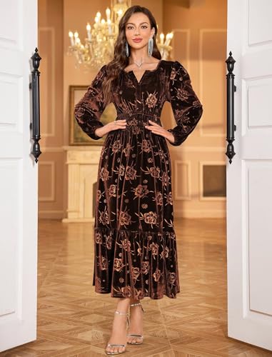 Womens Velvet Dresses Long Sleeve Cocktail Party Wedding Guest Dress