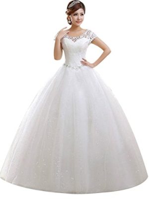 Double Shoulder Floor Length Bridal Gown Wedding Dress Custom Size