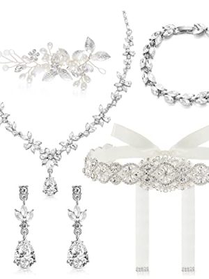 Bride Jewelry Set 5 Pieces Wedding Jewelry for Bride Rhinestone Jewelry Set for Wedding Bridal Bachelorette Party Prom