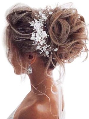 Flower Bride Wedding Hair Vine Pearl Bridal Hair Piece Leaf Hair Accessories Rhinestone Headband for Women and Girls (9inches)