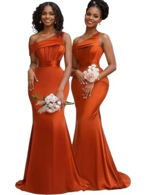 Satin One Shoulder Bridesmaid Dresses for Women Long Corset Prom Dress Mermaid Formal Evening Gown BD709