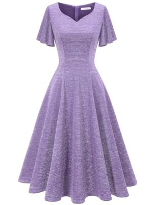 Wedding Guest Dresses for Women Vintage Short Sleeves Casual Fit and Flare Cocktail Formal Dress for Tea Party