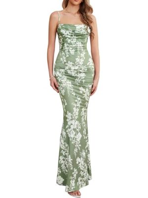 Women's Sleeveless Bodycon Corset Maxi Dress Spaghetti Strap Ruched Elegant Evening Wedding Guest Long Formal Dresses