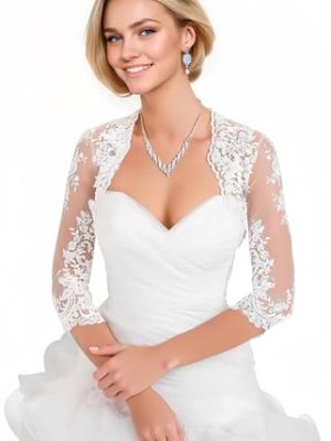 Women's Wedding Top Lace Jacket for Bride Lace Bolero Jacket Long Sleeve