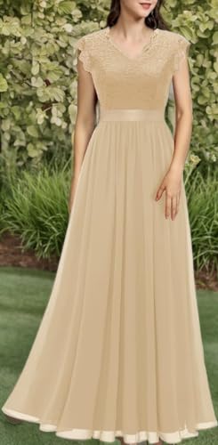 Women's V Neck Sleeveless Lace Bridesmaid Dress Wedding Party Gown