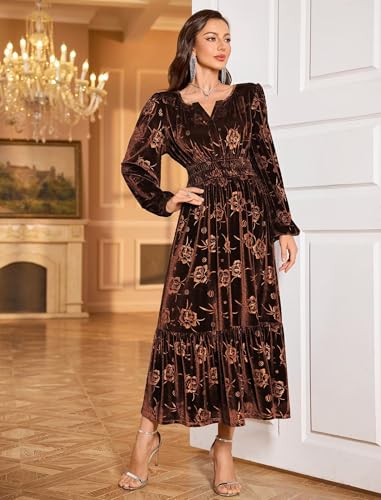 Womens Velvet Dresses Long Sleeve Cocktail Party Wedding Guest Dress