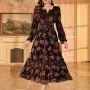 Womens Velvet Dresses Long Sleeve Cocktail Party Wedding Guest Dress
