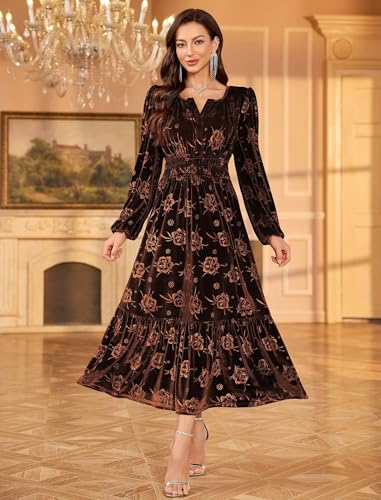 Womens Velvet Dresses Long Sleeve Cocktail Party Wedding Guest Dress
