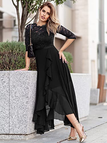 Women's Elegant Floral Lace Ruffle Bridesmaid Maxi Dress